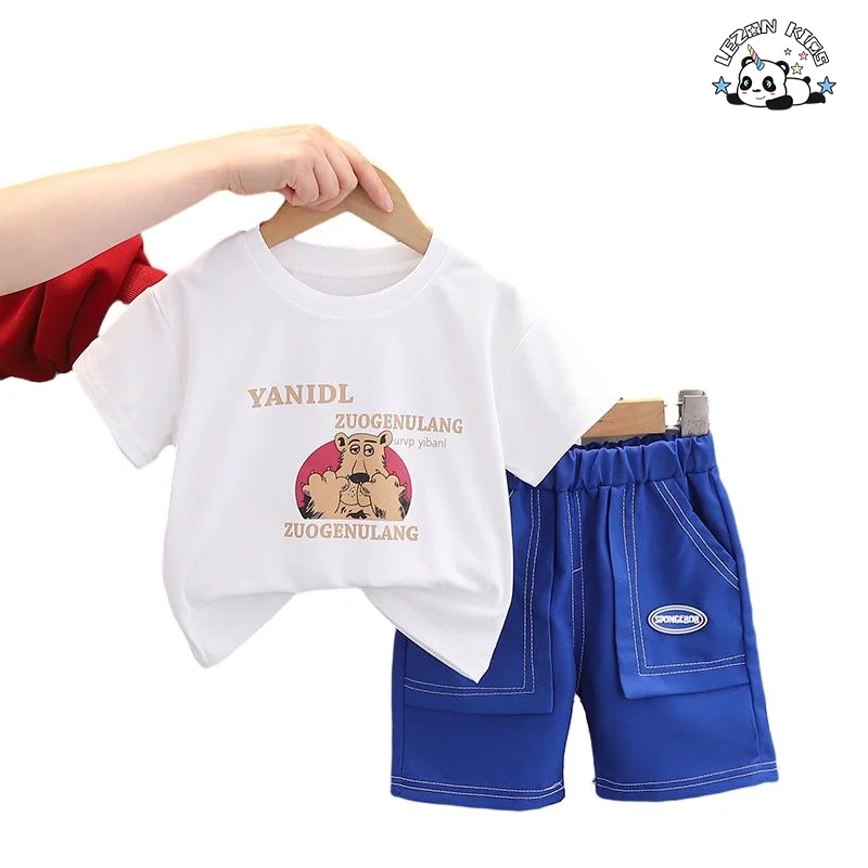 LEZONKIDS - Hot Sale Summer 2Pcs Kids Shorts Cartoon Printing T Shirts Sets Children Clothing Sets Boys
